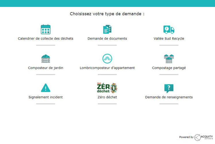 Aperçu de l'interface de l'outil de signalement collecte des déchets