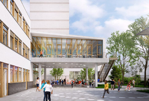 L'école vue depuis la cour de l'élémentaire © Croixmariebourdon architectures