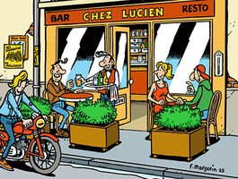 Dessin de Frank Margerin montrant le bar Chez Lucien © Frank Margerin