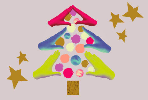 Sapin décoré entouré d'étoiles. © Créa : Tamara Hoha